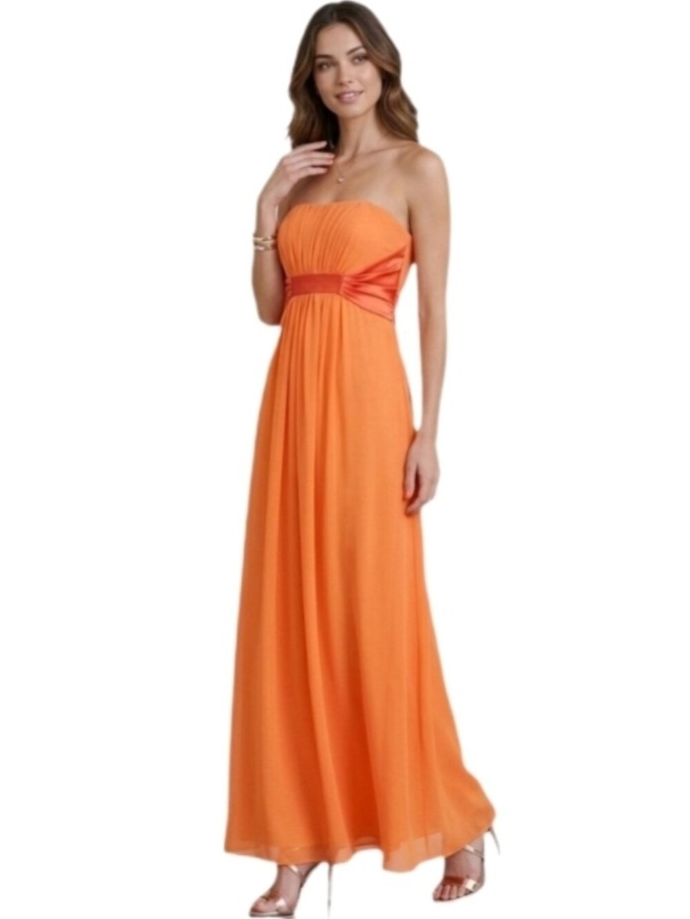 Expressions Dress Strapless Chiffon Overlay Maxi Orange Size 8